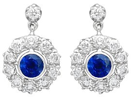 1ct Sapphire and 1.98ct Diamond, 18ct Yellow Gold Drop Earrings - Antique Circa 1920