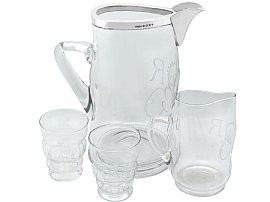 Sterling Silver and Glass Water Jug with Glass Tumblers - Antique Victorian