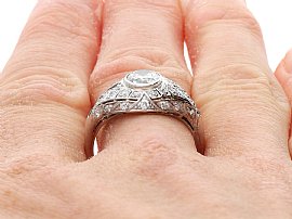 Art Deco Platinum Diamond Ring on Finger