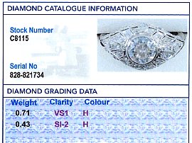 Art Deco Platinum Diamond Ring grading card