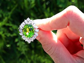 Oval Peridot Engagement Ring with Diamonds Outside