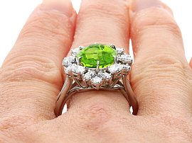 Oval Peridot Engagement Ring with Diamonds Wearing Image