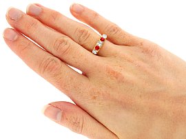 Wearing Antique Five Stone Ruby and Diamond Ring for Sale