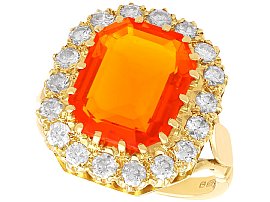 Vintage 4.92ct Fire Opal and 1ct Diamond Ring in 18 ct Yellow Gold