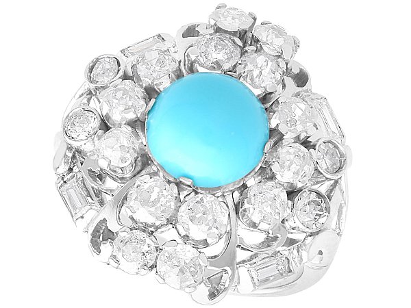 White Gold Diamond and Turquoise Ring for Sale