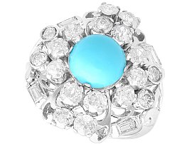 1.20ct Turquoise, 2.22ct Diamond and18ct White Gold Ring - Antique Circa 1925