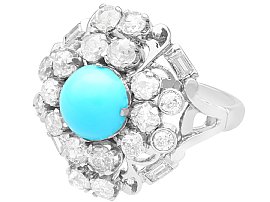 Antique White Gold Diamond and Turquoise Ring for Sale