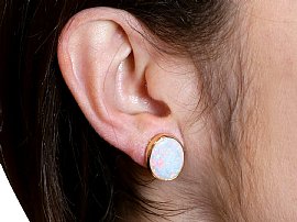 Vintage Opal Stud Earrings in Gold Wearing
