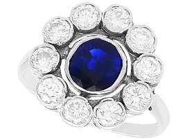  1950s Blue Sapphire and 0.65ct Diamond Ring in 18ct White Gold