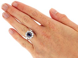 wearing 1950s Blue Sapphire Ring in White Gold 