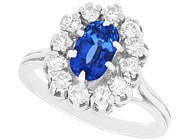 Vintage 2.36ct Oval Basaltic Sapphire and 0.75ct Diamond, 18ct White Gold Cluster Ring