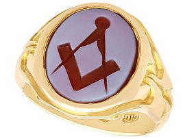 2.66ct Agate and 18ct Yellow Gold Masonic Ring - Antique Circa 1890