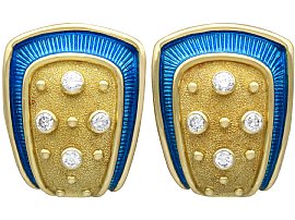 Enamel, 0.88ct Diamond Earrings in 18ct Yellow Gold by De Vroomen