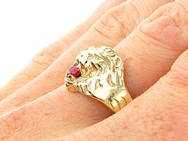 Men's Gold Lion Ring for Sale Wearing