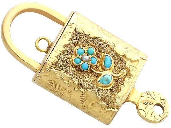 Antique Gold Turquoise Padlock