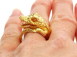 Vintage Gold Crocodile Ring Being Worn