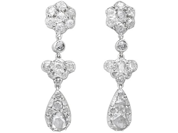 Victorian Diamond Drop Earrings in White Gold