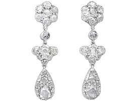 Antique 2.90ct Diamond and 9ct White Gold Drop Earrings