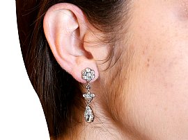 Victorian Diamond Drop Earrings in White Gold Wearing