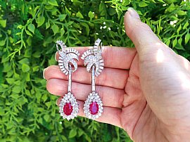 Ruby and Diamond Drop Earrings in Platinum Outside