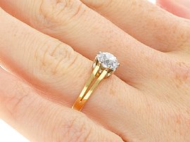 Diamond Solitaire Ring Unisex in Gold Wearing 