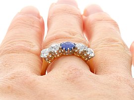 1930s Sapphire and Diamond Ring in Gold Wearing