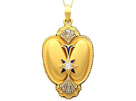 Victorian 0.45ct Diamond, Enamel and 16ct Yellow Gold Locket Pendant
