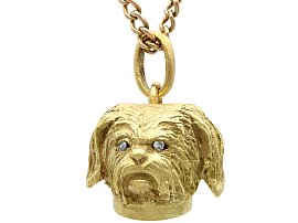 Edwardian Diamond Dog Pendant in 18ct Yellow Gold