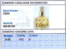 Diamond Dog Pendant in Gold for Sale Grading Card