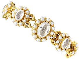 9.50ct Rock Crystal and Natural Pearl, 18ct Yellow Gold Bracelet - Antique Circa 1880