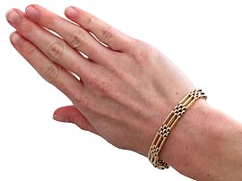 Boxed Gate Bracelet in Yellow Gold Wearing