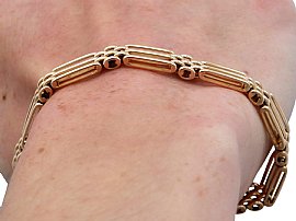 Wearing Boxed Gate Bracelet in Yellow Gold