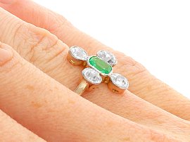 Cushion Cut Emerald Diamond Ring Wearing