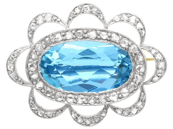 Oval Aquamarine Brooch with Diamonds