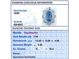 Oval Aquamarine Brooch with Diamonds Grading Card
