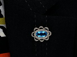 Oval Aquamarine Brooch with Diamonds Wearing