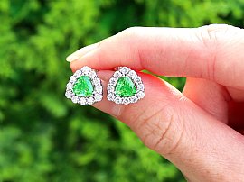 Green Garnet Earrings with Diamonds