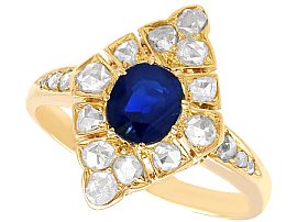 Antique 0.85ct Sapphire and Diamond Dress Ring in 14ct Yellow Gold