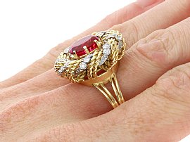 Wearing Pink Tourmaline Ring in Gold on hand