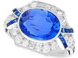 5.14ct Ceylon Sapphire and 0.96ct Diamond, Platinum Dress Ring - Art Deco - Antique Circa 1930