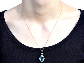 Wearing Antique Aquamarine and Diamond Pendant