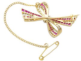 Edwardian Bow Brooch with Rubies and Diamonds