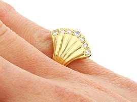 Fan Shaped Diamond Ring on the Finger