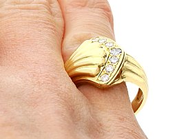 Wearing Fan Shaped Diamond Ring in Yellow Gold