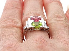 Pink Tourmaline and Peridot Ring for Sale