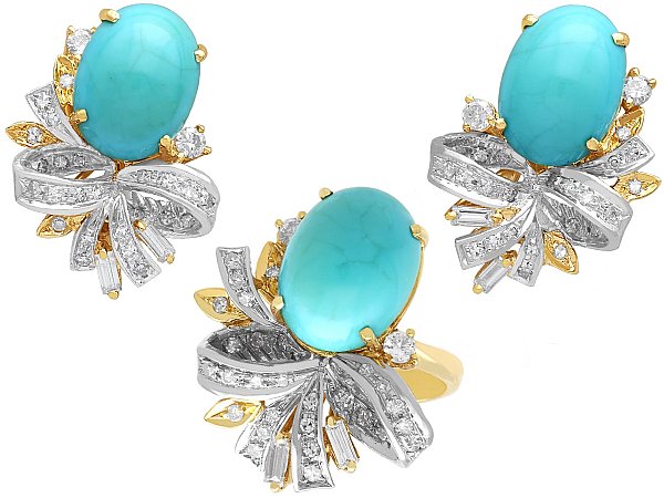 Vintage Turquoise Jewellery Set in Gold for Sale 