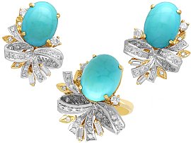 Vintage 19.50ct Turquoise, 2.80ct Diamond Jewellery Set in 18ct Yellow Gold