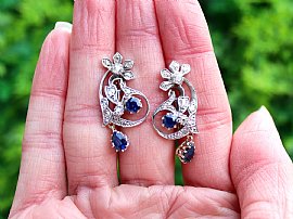Floral Sapphire Earrings with Diamonds for Sale