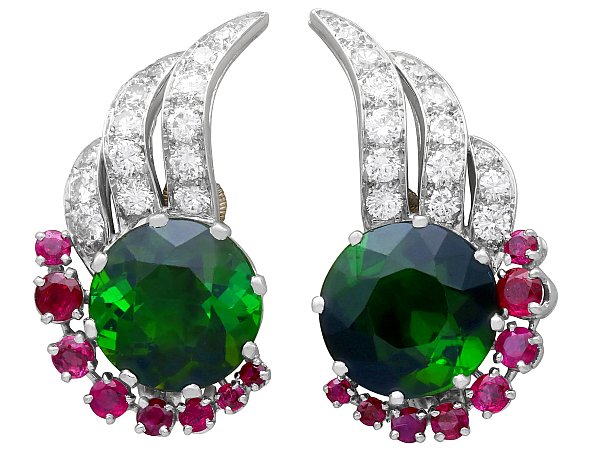 Green Tourmaline Earrings with Rubies