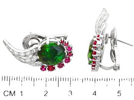 Green Tourmaline Earrings with Rubies Ruler